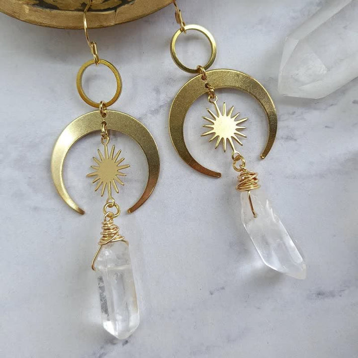 Boucles d'oreilles croissant de lune et soleil en cristal transparent Olivenorma