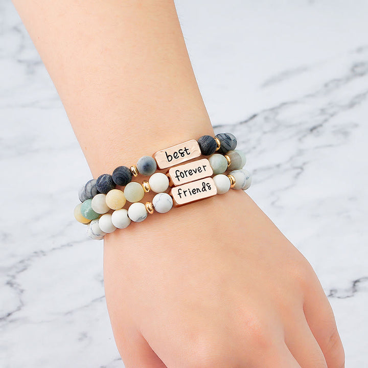 Ensemble de 3 bracelets gravés Olivenorma Natural Gemstone Best Friend Forever