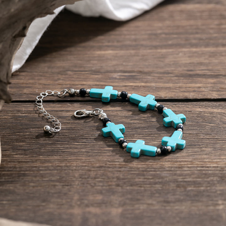 Bracelet homme en turquoise naturelle avec brins croisés Olivenorma