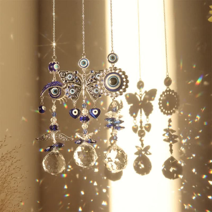 Carillon éolien attrape-soleil bleu mauvais œil