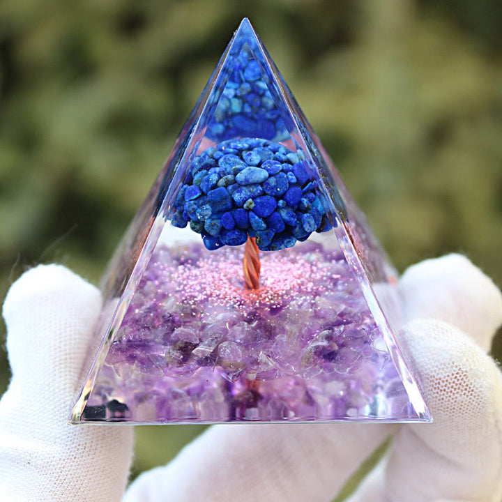 Olivenorma Lapis Lazuli Améthyste Arbre de Vie Orgone Pyramide