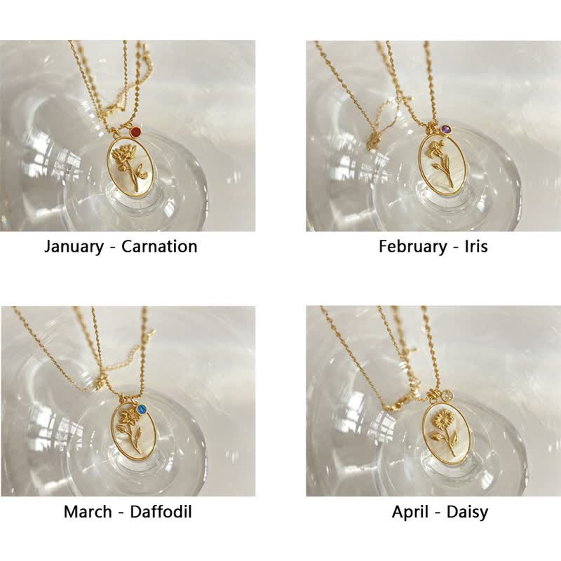 Collier avec pierre de naissance et fleur de naissance Olivenorma