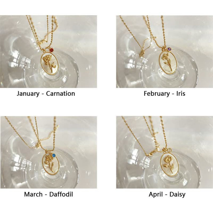 Collier avec pierre de naissance et fleur de naissance Olivenorma