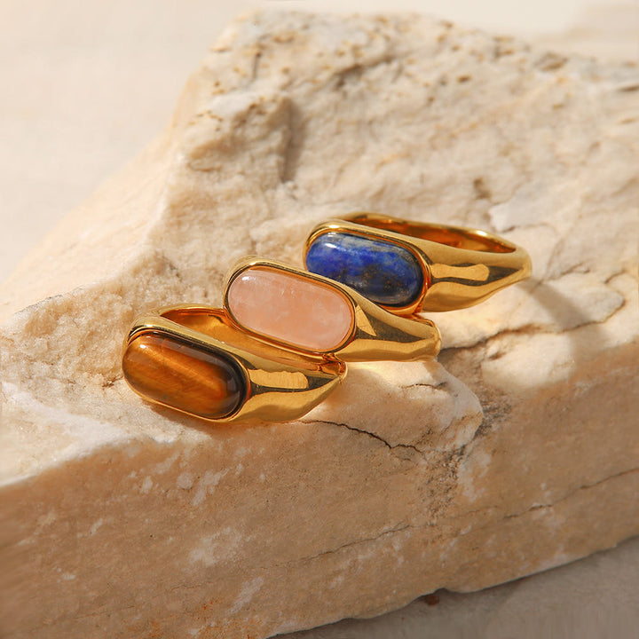 Bague en pierre naturelle ovale couleur ou Olivenorma