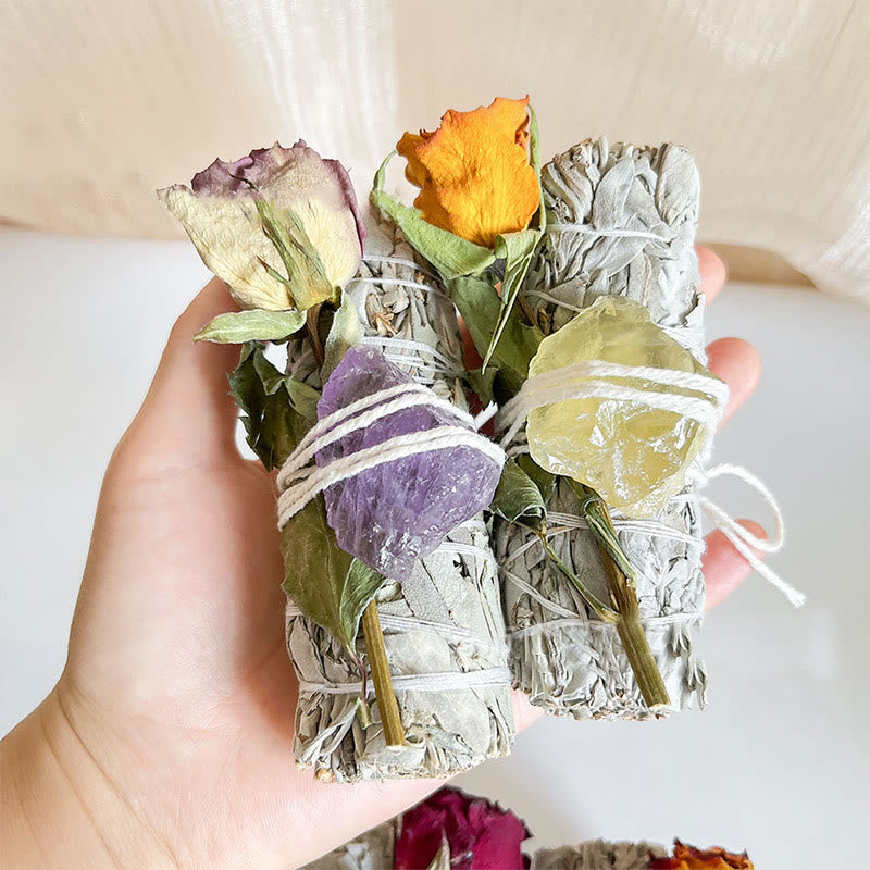 Olivenorma Plante en cristal naturel Rose Fleurs séchées Sauge blanche