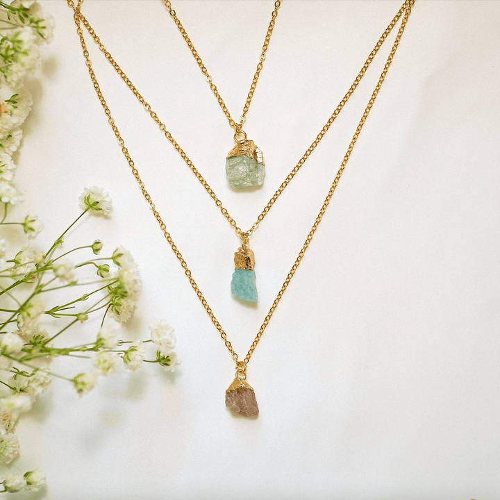 Collier en pierre précieuse brute irrégulière en cristal Olivenorma