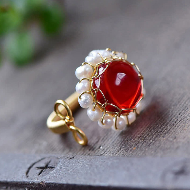 Bague de guérison en quartz rouge avec perle