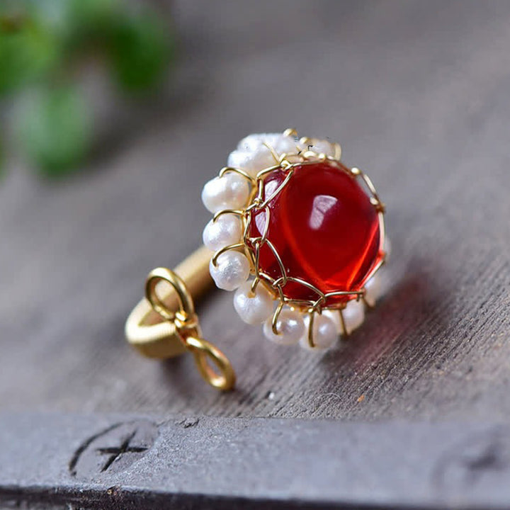 Bague de guérison en quartz rouge avec perle