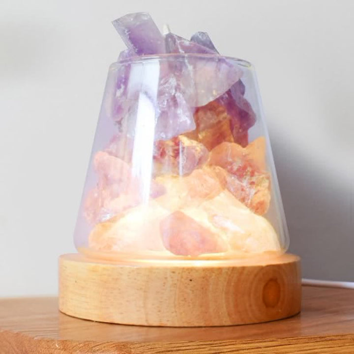 Lampe en cristal ou en sel rose de l'Himalaya en forme de coupe de feu Olivenorma