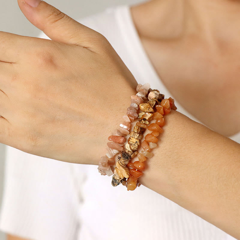 Bracelet à trois couches de gravier de cristal irrégulier naturel Olivenorma