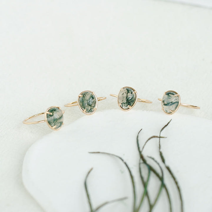 Bague en argent 925 avec agate mousse ovale naturelle Olivenorma