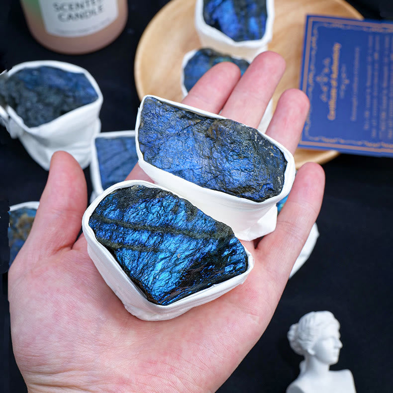 Ensemble de cristaux bruts de labradorite Olivenorma en pierre naturelle