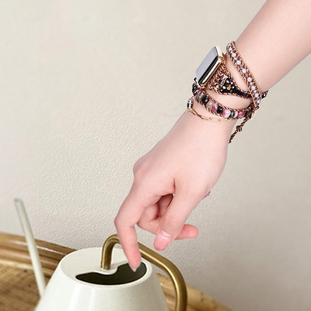 Bracelet enveloppant pour Apple Watch en obsidienne à quartz fraise Olivenorma