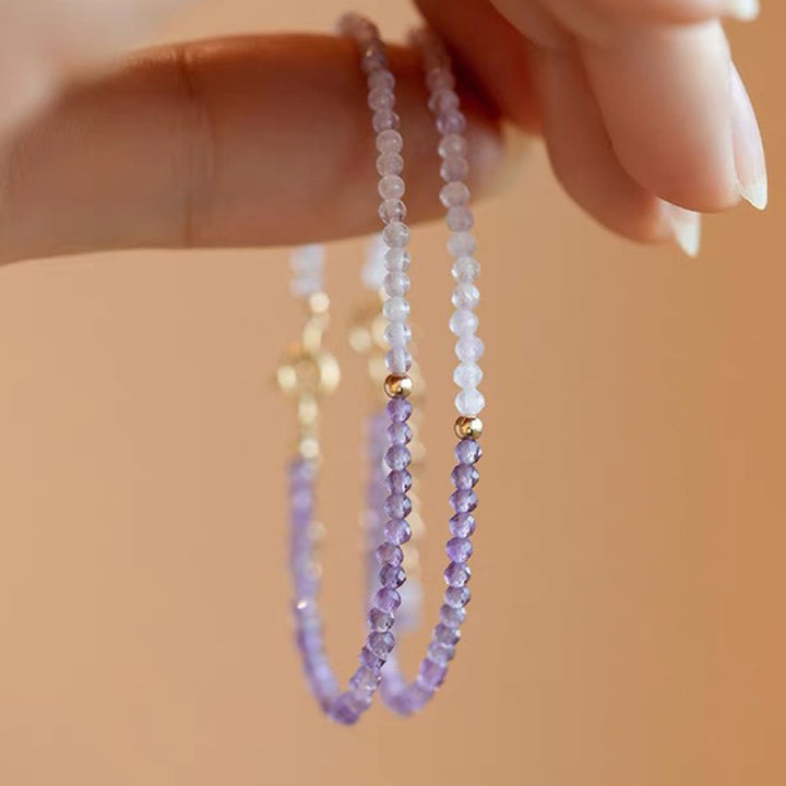 Bracelet en améthyste et cristal clair avec pierres précieuses curatives