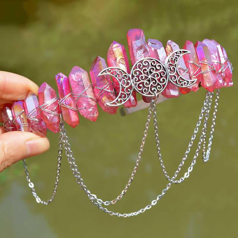 Couronne de cristal naturel de déesse de croissant de lune Olivenorma