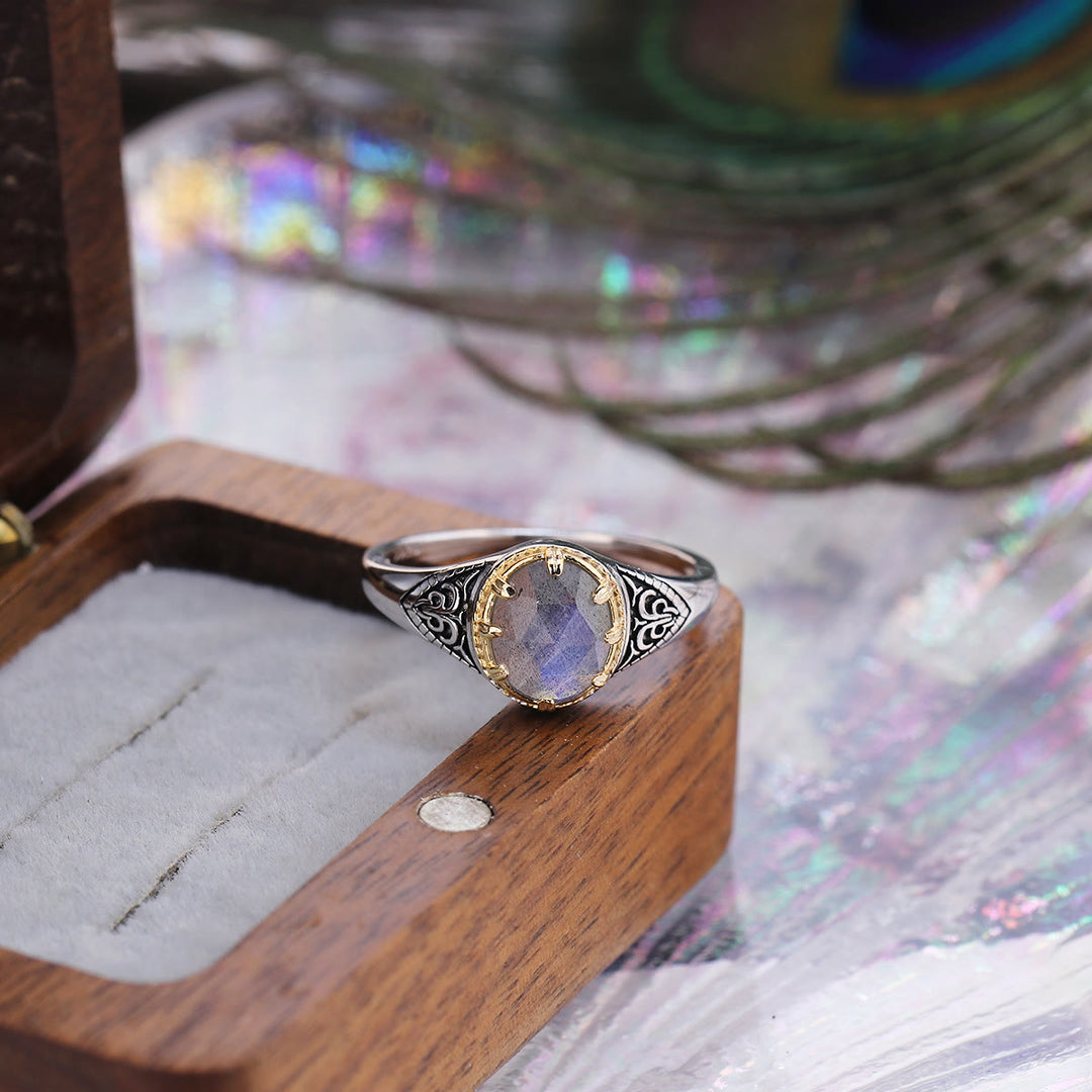 Bague en argent sterling 925 avec labradorite naturelle Olivenorma