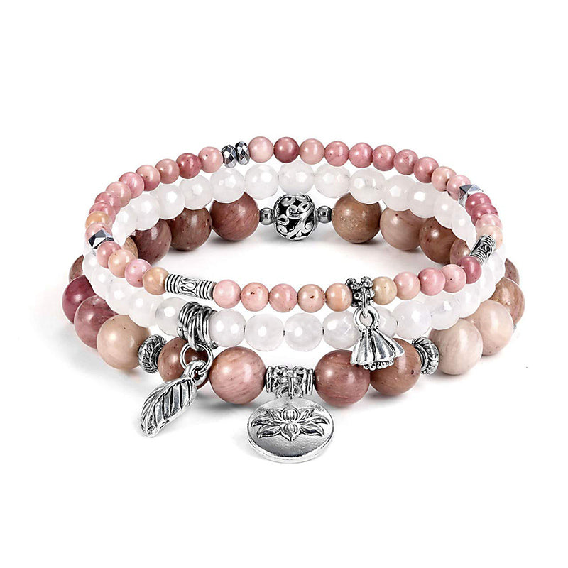 Bracelet 3 pièces symbole lotus rhodochrosite Olivenorma