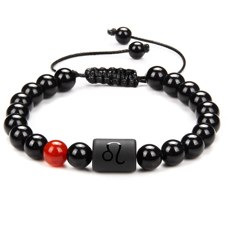 Bracelet tissé pour homme en onyx noir naturel avec signe du zodiaque Olivenorma