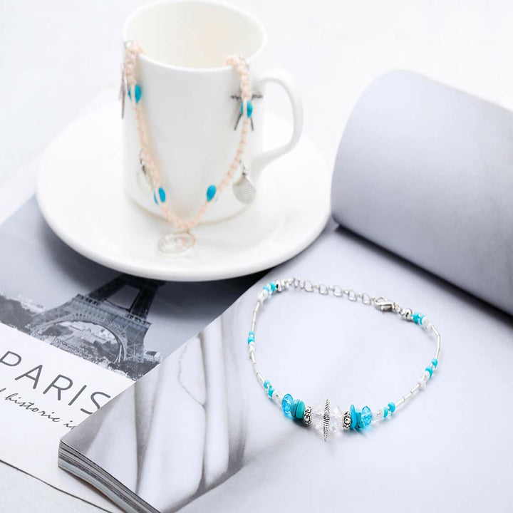 Bracelet de cheville à breloques en forme d'étoile de mer turquoise Olivenorma