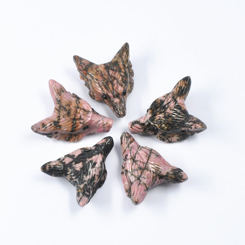 Tête de loup sculptée en cristal naturel Olivenorma, accessoire de décoration en pierres précieuses - Rhodonite - image 9