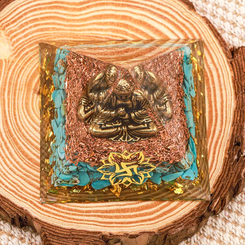 Pyramide orgone de protection du Bouddha turquoise Olivenorma