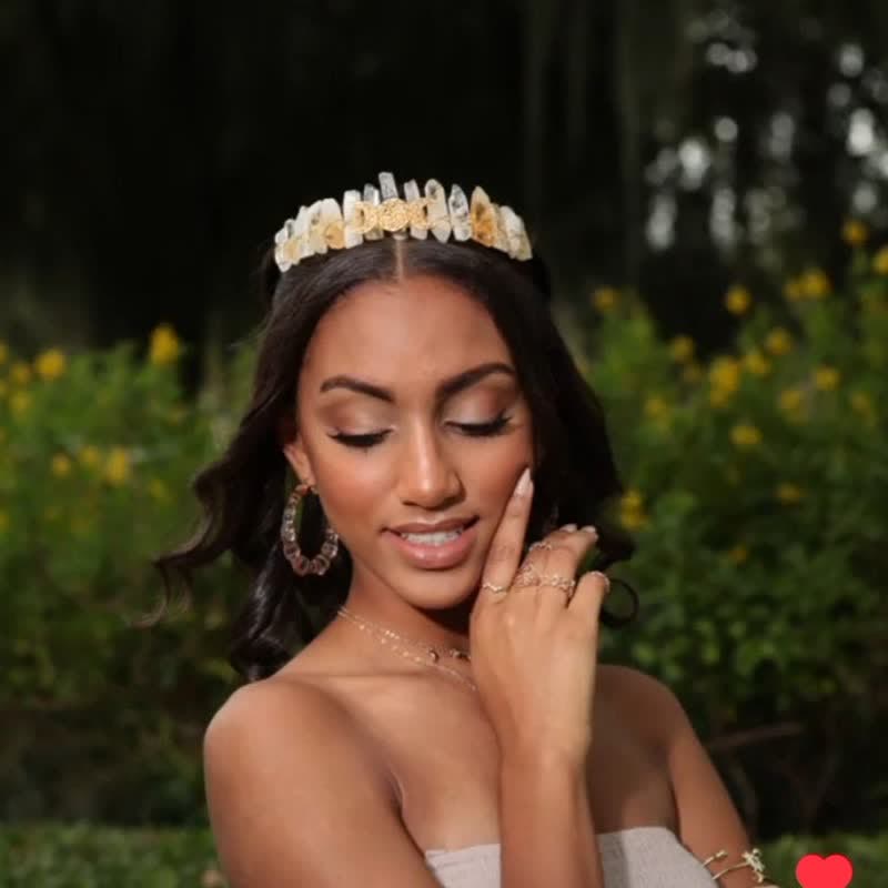 Couronne de citrine Olivenorma avec couronne de cristal de phase de lune en or