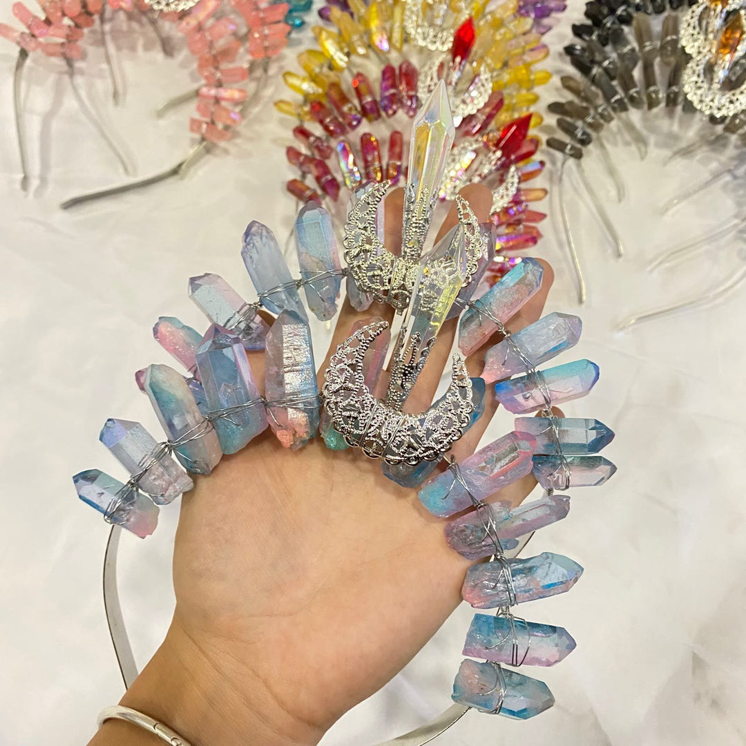 Couronne de cristal naturel avec bandeau de décoration de lune Olivenorma