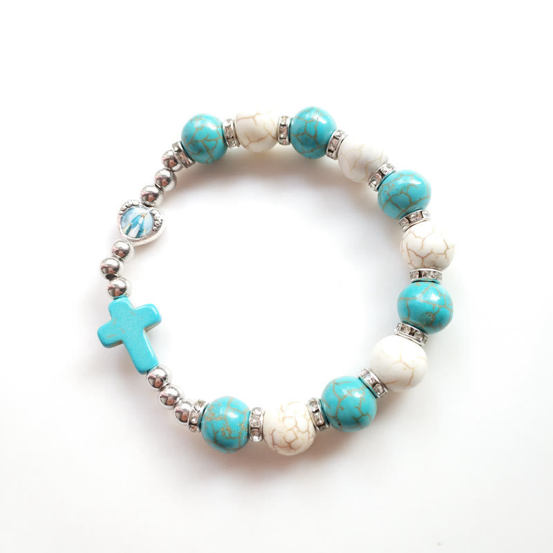 Bracelet Croix Perles Turquoise Blanches Turquoise Olivenorma