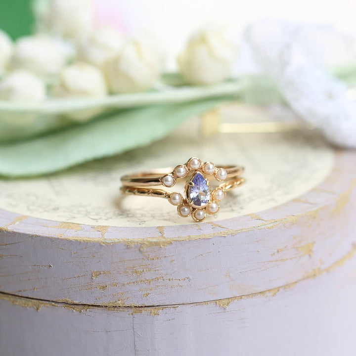 Bague double couche en forme de larme avec saphir et perle S925 Olivenorma