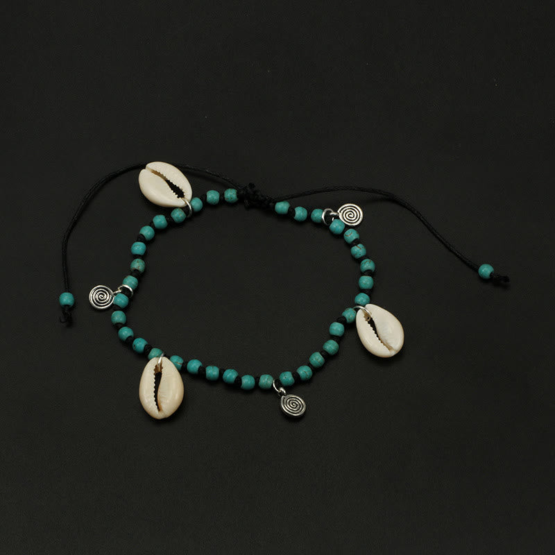 Bracelet de cheville avec pendentif en coquillage et perles turquoise naturelles Olivenorma