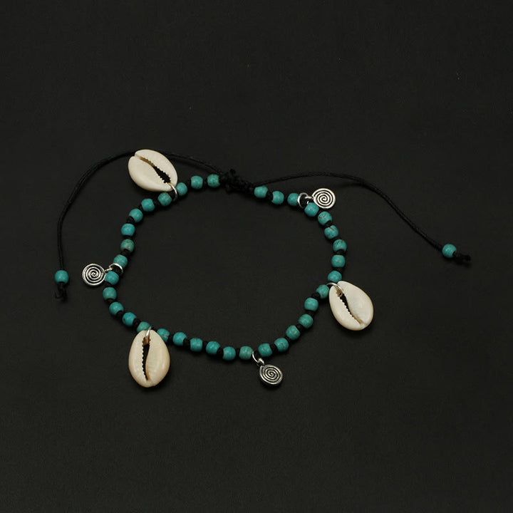 Bracelet de cheville avec pendentif en coquillage et perles turquoise naturelles Olivenorma