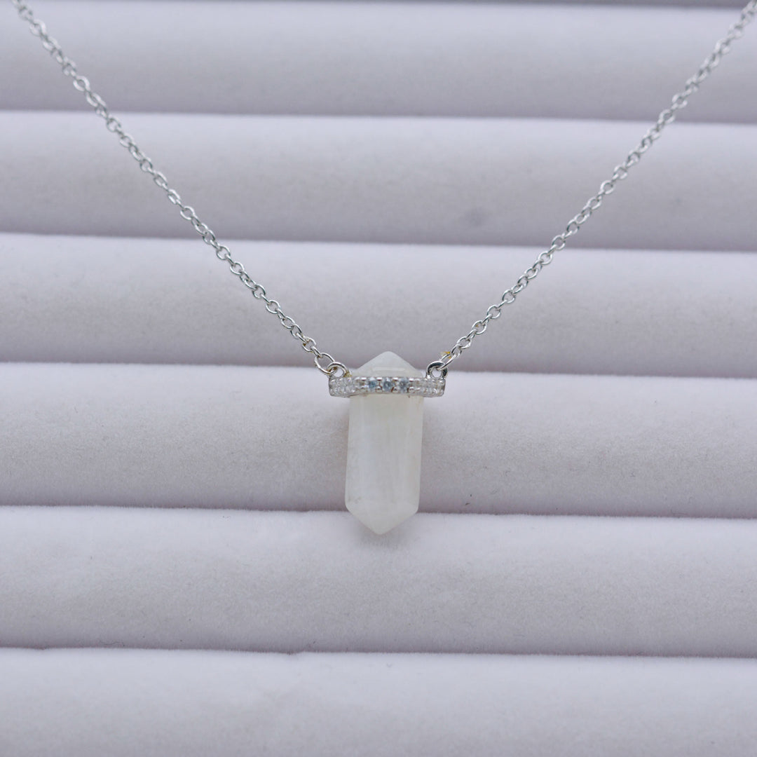 Collier en quartz transparent hexagonal Olivenorma en argent et or rose