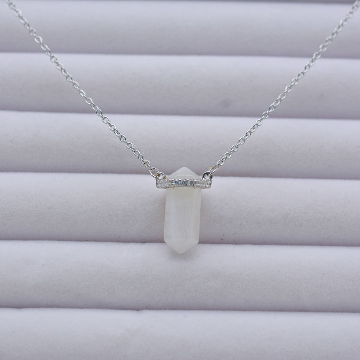 Collier en quartz transparent hexagonal Olivenorma en argent et or rose