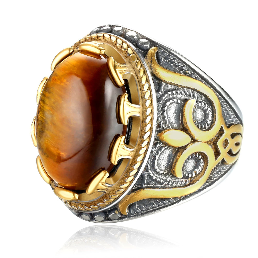 Bague rétro Olivenorma pour homme avec grande pierre œil de tigre
