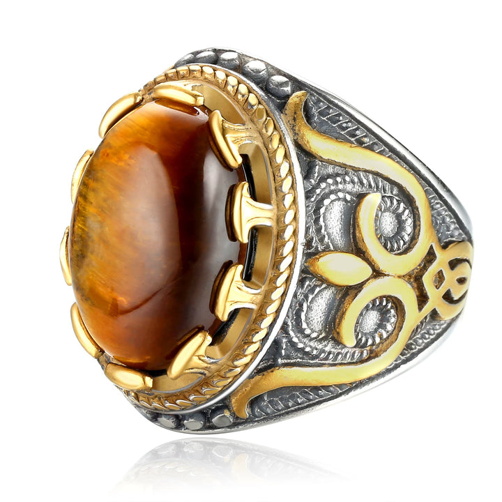 Bague rétro Olivenorma pour homme avec grande pierre œil de tigre
