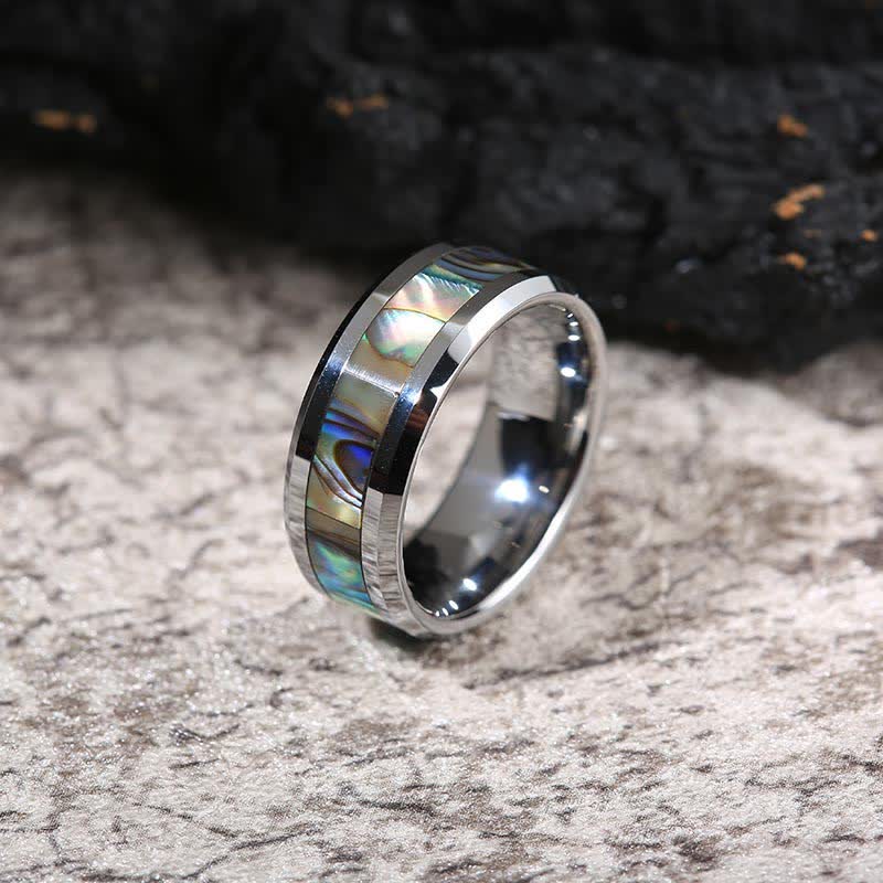 Bague en carbure de tungstène en bois de koa et coquille d'ormeau Olivenorma