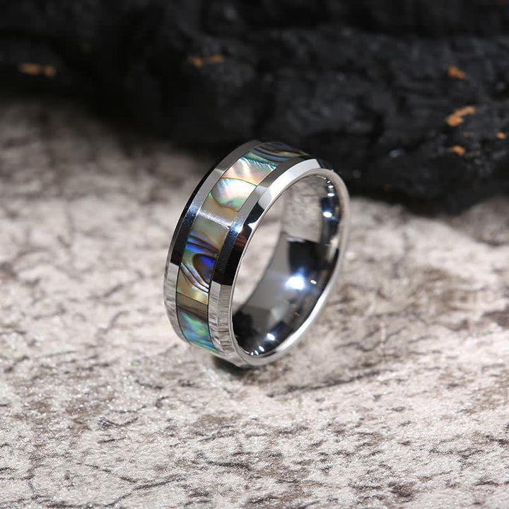 Bague en carbure de tungstène en bois de koa et coquille d'ormeau Olivenorma