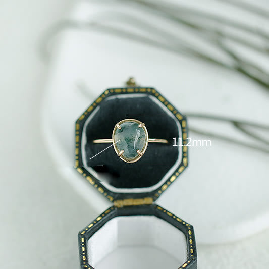 Bague en argent 925 avec agate mousse ovale naturelle Olivenorma