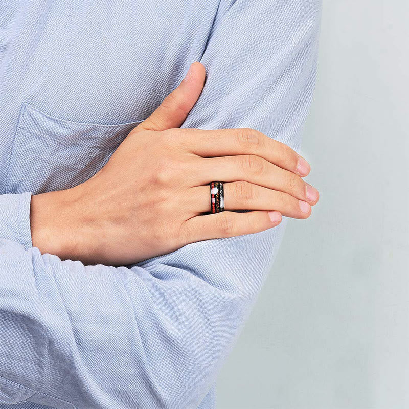 Bague pour homme en carbure de tungstène noir Olivenorma Color Opal 8 mm