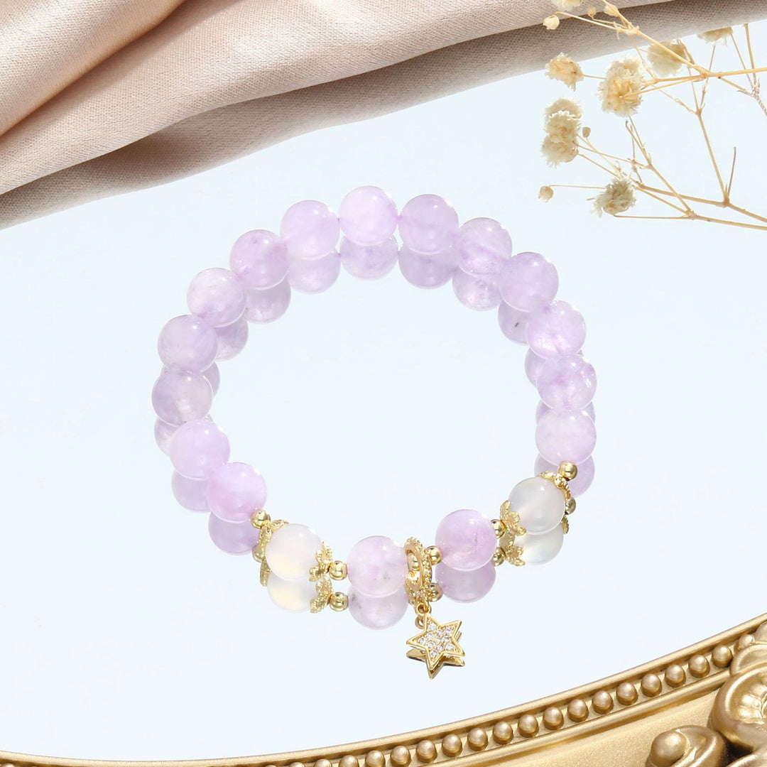 Bracelet en perles d'agate blanche et d'améthyste avec étoile et lune Olivenorma