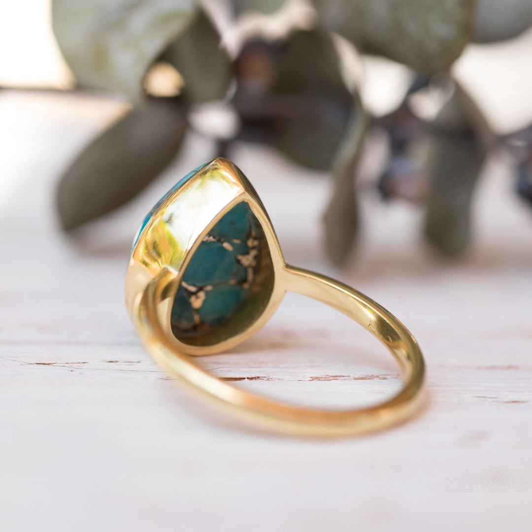 Bague en forme de goutte d'eau en cuivre turquoise Olivenorma