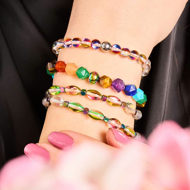 Bracelet en perles de verre cristal multicolores Olivenorma