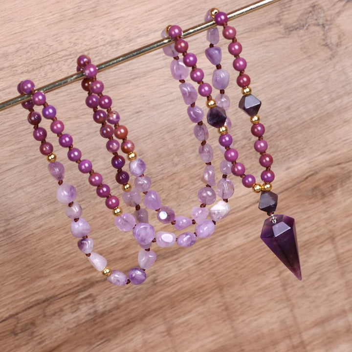 Collier Mala en perles de jade violet améthyste naturel Olivenorma
