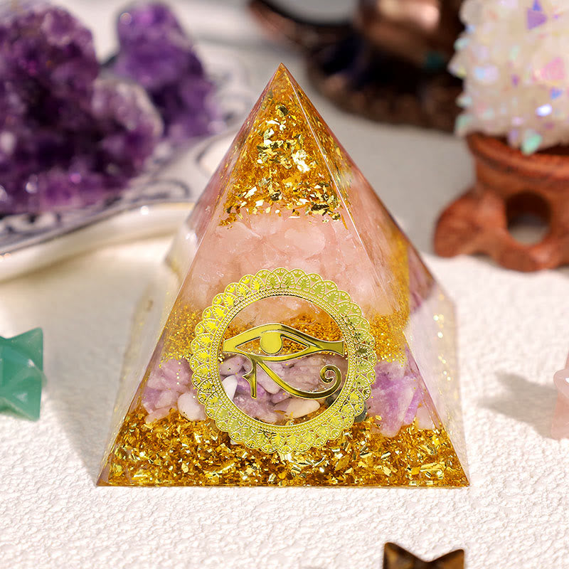 Pyramide d'orgone en lépidolite et quartz rose Olivenorma