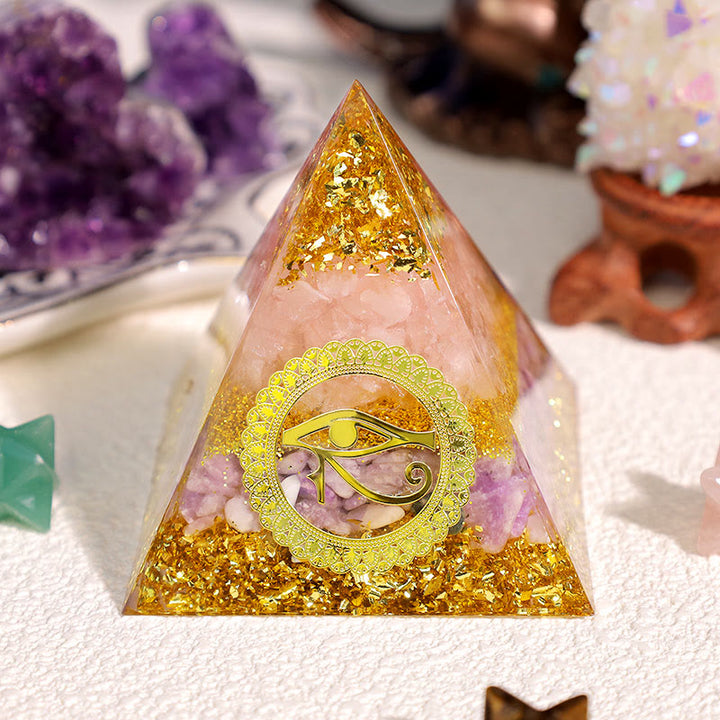 Pyramide d'orgone en lépidolite et quartz rose Olivenorma