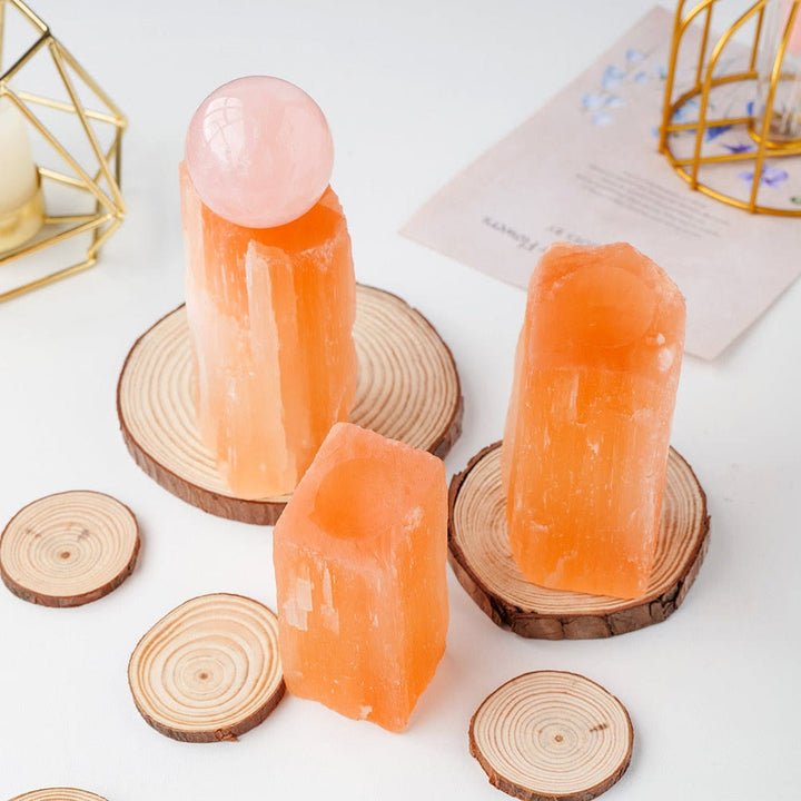 Support de sphère en cristal de sélénite orange Olivenorma pour décoration de pierres précieuses