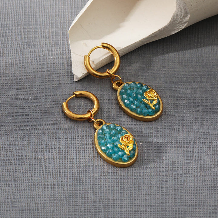 Boucles d'oreilles pendantes ovales en tourmaline rose écrasée Olivenorma Paraiba