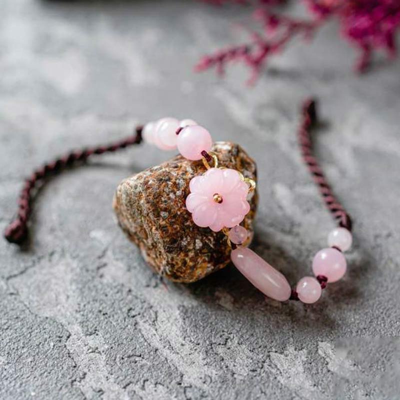 Bracelet de cheville en quartz rose La Fleur de l'Amour