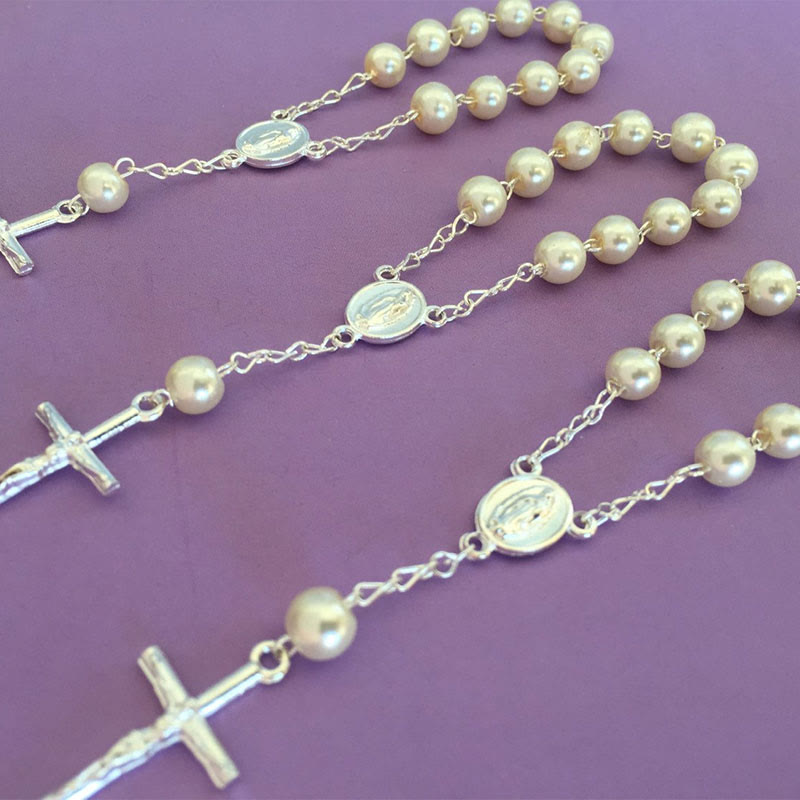 Bracelet chapelet en perles avec croix de la Vierge Marie Olivenorma