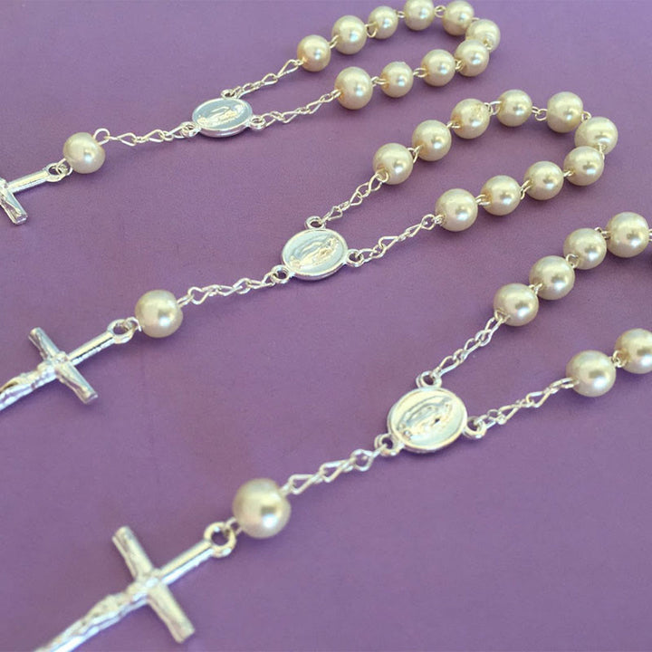 Bracelet chapelet en perles avec croix de la Vierge Marie Olivenorma